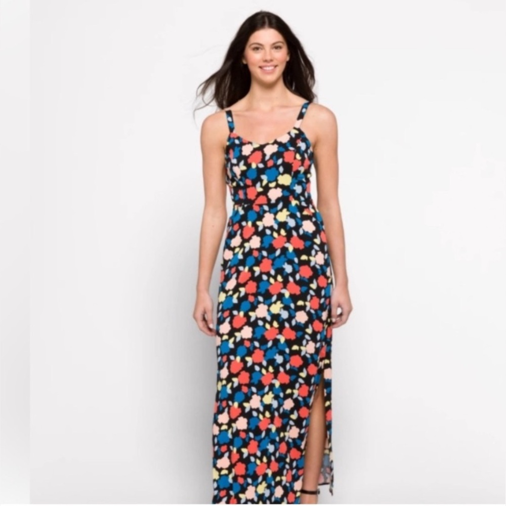 41 Hawthorn Beatriz Floral Maxi Dress XL Smocked Back Pockets Side Slit